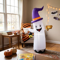 Halloween Inflatable Ghost Inflatable Ghost with Witch Hat Outdoor Yard Decoration Cute for Families, Homeowners, Lawn, Front Porch