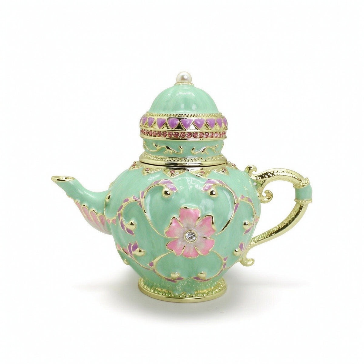 Teapot-Shaped Box Collectible Box with Hinged Lid Floral for Bookshelf, Entryway