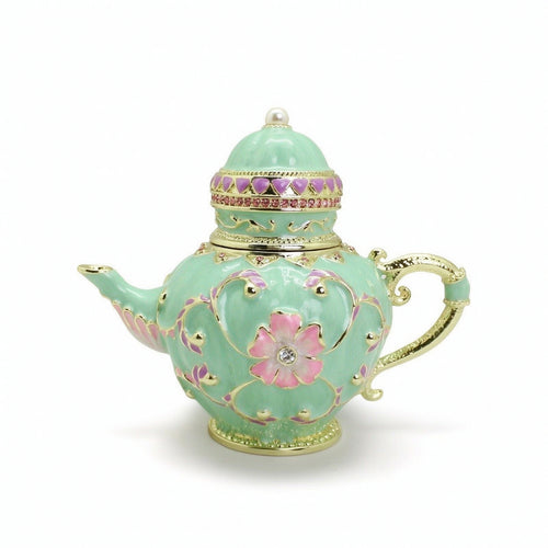 Teapot-Shaped Box Collectible Box with Hinged Lid Floral for Bookshelf, Entryway