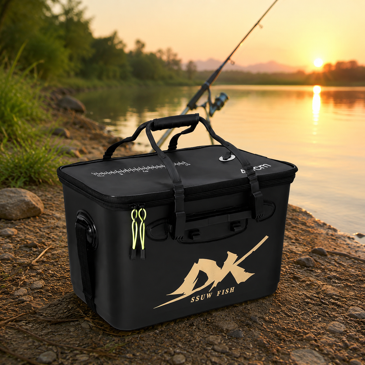 Portable Foldable Fishing Bucket, EVA 40cm, with Lid and Handle, for Bait, Small Fish and Lure, 9-12L