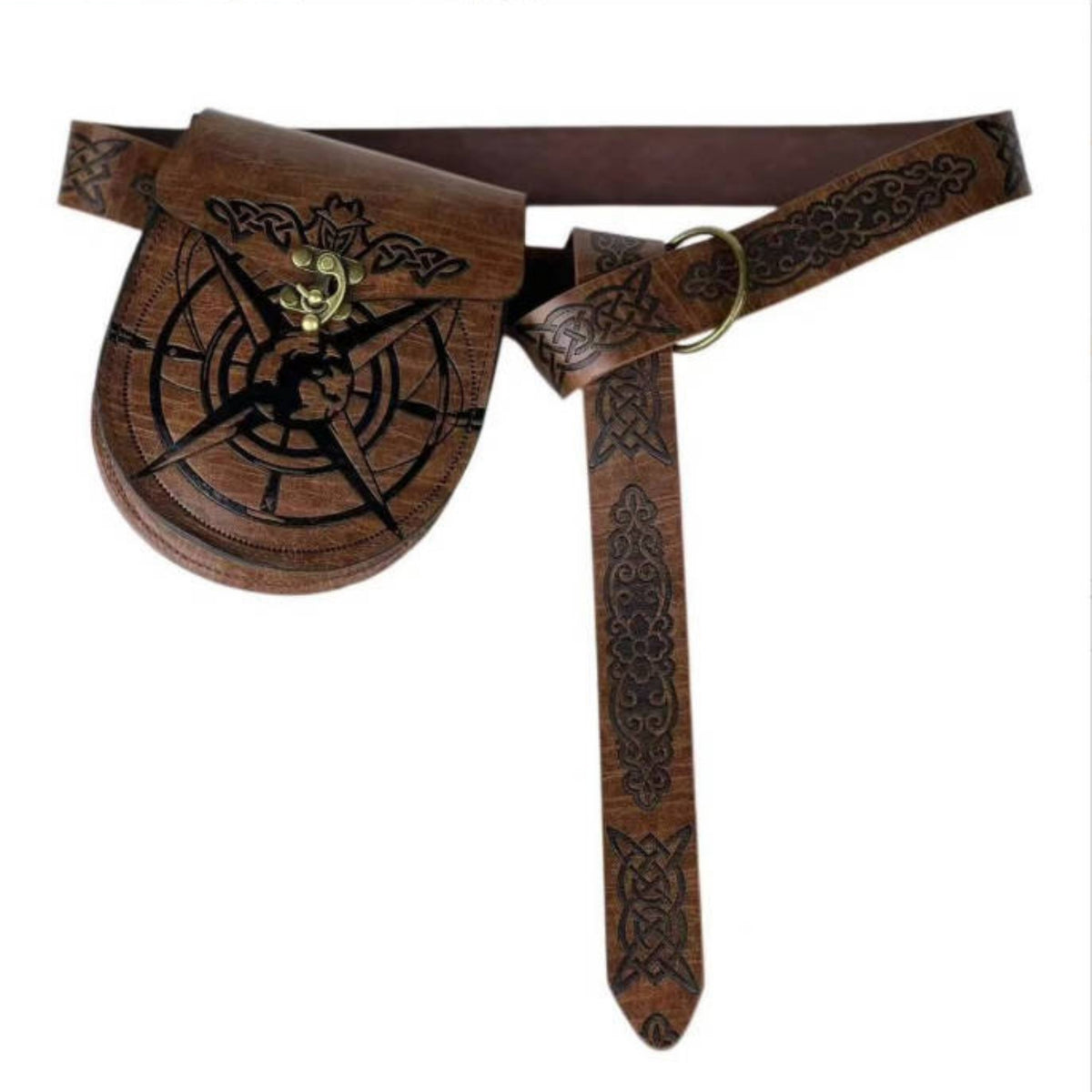 Medieval Belt Pouch Brown Viking Belt Bag Round Flap