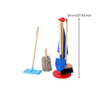 6 Pieces Storage Stand Wooden Cleaning Toy Set Role-Play Pretend Cleaning Kit Bristle and Textile Heads Kids Broom Mop Set Colored Parts for Children