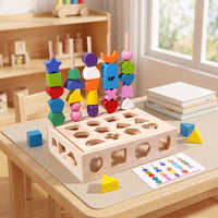 Wooden Shape Sorter with Pegs Educational Shape Matching Toy Box Fine Motor Matching Box for Young Children