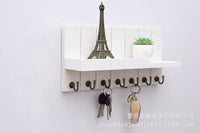 Wooden Wall-Mounted Entryway Key Rack, No Drilling, Wall Hooks, Multi-functional Storage Shelf