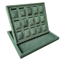 Jewelry Display Tray with 15/18/24 Grids, Velvet, Green or Gray, for Necklaces and Pendants