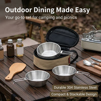 4 Pack Camping Bowls, 304 Grade Steel Outdoor Bowls with Handbag, Lightweight Travel Bowls for Picnic, Barbecue & Hiking