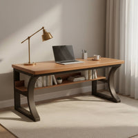 Desk with Pegboard Storage Perforated Panel Desk with Bookshelf Black Frame Office Furniture