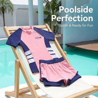 [KEYWORD HEADER] Swimsuit for Girls, 2 Piece Swim Shorts Set for Water Sports & Park Fun, Quick Dry Polyester Swimwear with Sun Protection