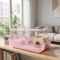 Large Hamster Cage with Panoramic View, Clear Transparent Habitat for Syrian Hamsters, Top Opening Design with Exercise Wheel and All Accessories