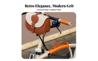 Vintage Leather Bike Bag with Buckle Retro Bike Front Bag Compact Pouch Easy to Install for Cyclists, Commuters, Commuting, City Rides