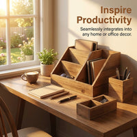 Office Organizer with Pen Holder, 3 Tier Desktop for Professionals, Solid Wood File Rack for Desk Storage Set