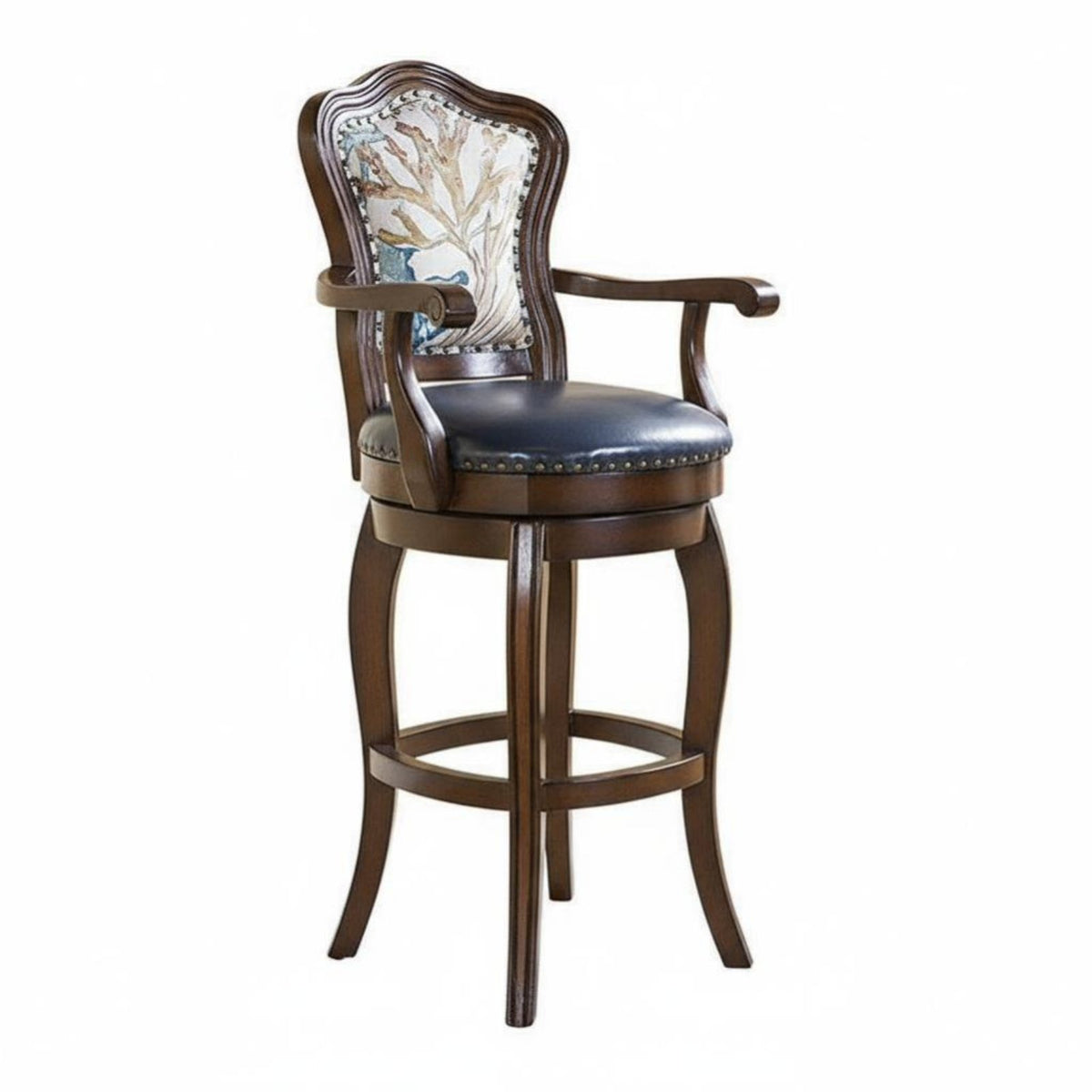rotate Counter Stool with Backrest Vintage Design Bar Chair Upholstered Seat Built-in Footrest for Restaurant, Cafe, Dining Room