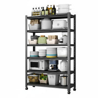 Mobile Storage Shelf Large Capacity Metal Kitchen Utility Cart Space-Saving Design Floor Standing Organizer Rack for Pantry, Washroom, Garage