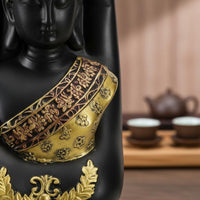 Buddha in Palm Statue Gold Accents Hand Holding Buddha Figurine Artisanal Look