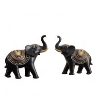 2 Pieces Resin Elephant Figurines Geometric Pattern Elephant Statue Set Textured Animal Ornaments
