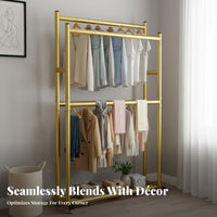 Stable and Sturdy Double Tier Clothes Rack Easy Assembly 2 Tier Garment Rack Large Capacity Double Rod Clothing Stand Anti-Slip Feet for Homeowners, Boutique Owners, Balcony, Bedroom, Entryway, Dorm Room