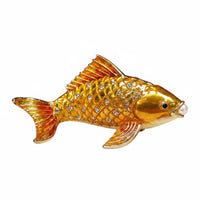 Alloy Golden Carp Figurine fishing ornament Rhinestone Accents Koi fishing Trinket Box for Office Desk, Dresser