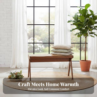 V-Leg Rattan Bench natural imperfection aesthetic artistic Long Stool Multi-Room Use for Entryway