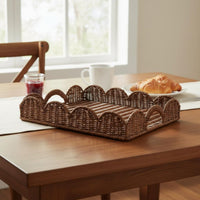 Woven Storage Basket Lace Border Wicker Tray Multipurpose for Kitchen