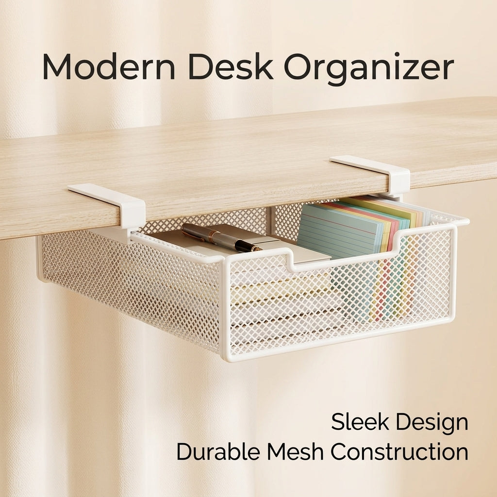 Desk Drawer Organizer with Pen Holder, Under Hanging Storage for Office, Desktop File Rack for Study Table Students