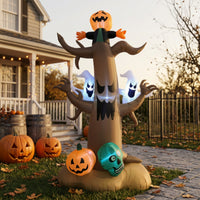 Lighted Inflatable Tree with Pumpkin Head Outdoor Halloween Inflatable Decoration Bright Spooky Tree with Pumpkin Ghost Sturdy for Yard