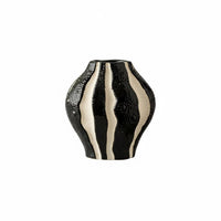 Black and White Striped Vase Minimalist Design Vertical Stripe Flower Vase Statement Centerpiece Home Decoration for Living Room, Office Desk