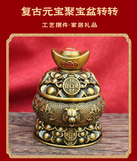 狮耳纳福聚宝盆摆件聚气纳财聚宝盆元宝顶盖开业送礼家居办公摆件