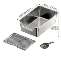 Open high-sided tray with High Sided Steel Tray, Large Open feline Toilet and Pan for Indoor Cats Leak resistant Design