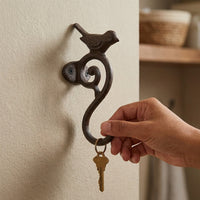 Coat Hook Cast Iron Ornament, Vintage Wall Hook Matte Dark Brown, Clothes Hook for Hallway Entrance Area, Decorative Wall Hook with Screws