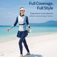 Swimsuits for Women with Padded Bra and Long Sleeves for Water Sports, Modest 2-Piece with Skirted Bottom