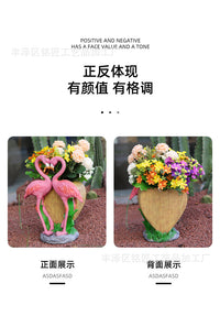 Resin Flamingo Flower Pot with Hand-Painted Finish