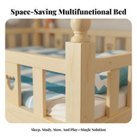 Castle Bunk Bed with Slide Multi-Functional Tiered Sleeping Arrangement Bed Slide Storage Space Saving for Children, Parents, Playroom, Bedroom, Home