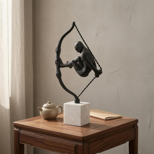 Abstract Figure Sculpture Matte Finish Tabletop Ornament Black Minimalist Abstract Figurine for Coffee Table