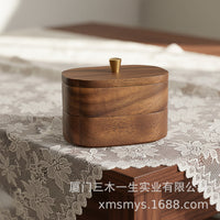Walnut Wood Dental Floss Container with Lid, Solid Wood Toothpick Holder, New Chinese Style