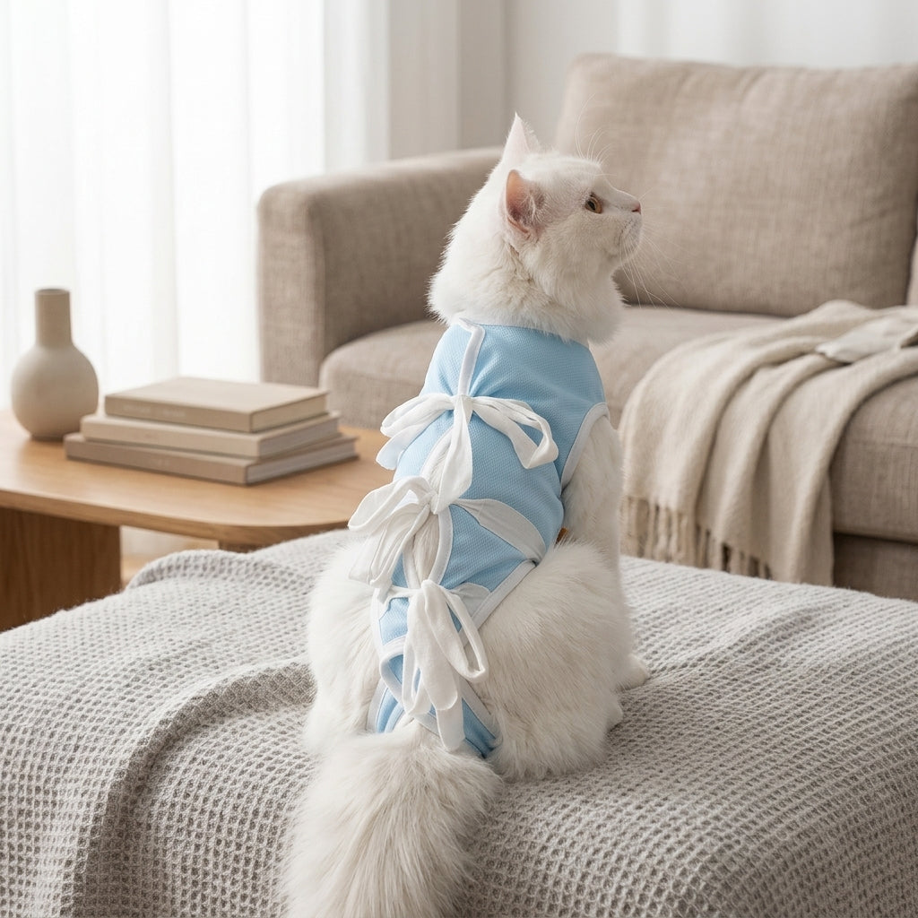 Post Surgery Cat Clothing Recovery Suit with Full Leg Coverage, Spay Neuter Suit Cat with Tie Closure, Post-Operative Cat Wear for Anti Licking