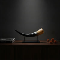 Horn Decor Minimalist Sculpture with Metal Stand Glossy for Office, Entryway