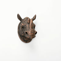 Rhino Head Wall Mount Sculpture Antique-Style Rhino Head with Tusk Resin