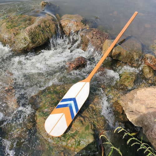 Decorative Wooden Paddle with Chevron Accents Nautical Paddle Wall Decor Coastal Wooden Oar with Geometric Design Beach for Cabin, Entryway