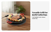 Fast Heating Maifan Stone Electric Pan Easy to Clean Round Electric Grill Multi-Purpose for Party, Gathering
