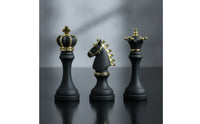 3 Pieces Gold-Trimmed King Chess Piece Matte Chess Figurines Sculptural Decorative for Collectors, Desk, Office, Classroom