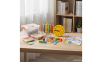 Colorful Design Early Learning Math Toy Set With Storage Case Kids Math Manipulatives Set Abacus and Counting Sticks Kit for Preschoolers, Students, Classroom, Homeschooling