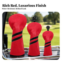 3 Pieces Golf Club Head Cover Set | Smooth Synthetic Leather Exterior, Golf Club Head Covers with Identification Tabs, Contrasting Diagonal Double-Stripe stripe