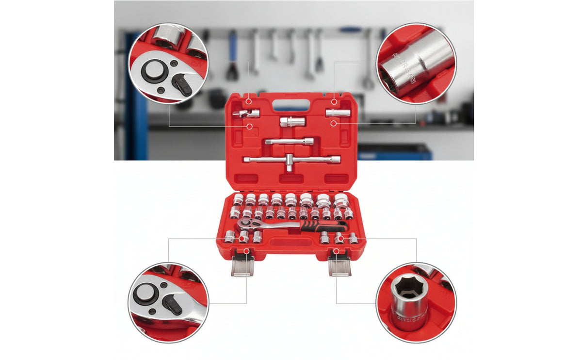 Chrome-Vanadium Ratchet Wrench Tool Kit Portable Socket Wrench Set with Case Long-Lasting Mechanics Tool Set Precision for Auto Repair, Roadside Emergencies