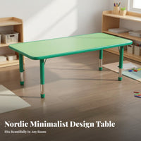 8 Pieces Rectangular Children's Activity Table Adjustable Height School Table Classroom Furniture Solid Wood Structure Fireproof Board Suitable for Preschool Early Education Center Daycare Home Playroom