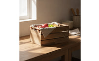Storage Basket with Leather Straps Rectangular Wooden Container with Handles Portable Wooden Storage Bin for Countertop, Kitchen