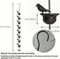 Vintage Metal Rain Chain with Bird Decor for Outdoor Garden