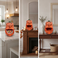 Jack-O'-Lantern Candy Dish Holder Carved-Look Gourd Candy Holder Orange Tabletop Decoration for Party Hosts, Scary Residence