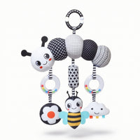 High-Contrast Hanging Toy with Rattle Rings Soft Soft Stroller Hanger Safe Baby Rattle Hanging Toy Early Development for Newborns