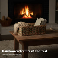 Rectangular Woven container with Handles dual-tsingle pattern Organizing Basket
