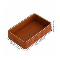 Gold Trim Cosmetic Organizer Light Luxury Style Ribbed Valet Tray Desktop Container for Entryway, Nightstand